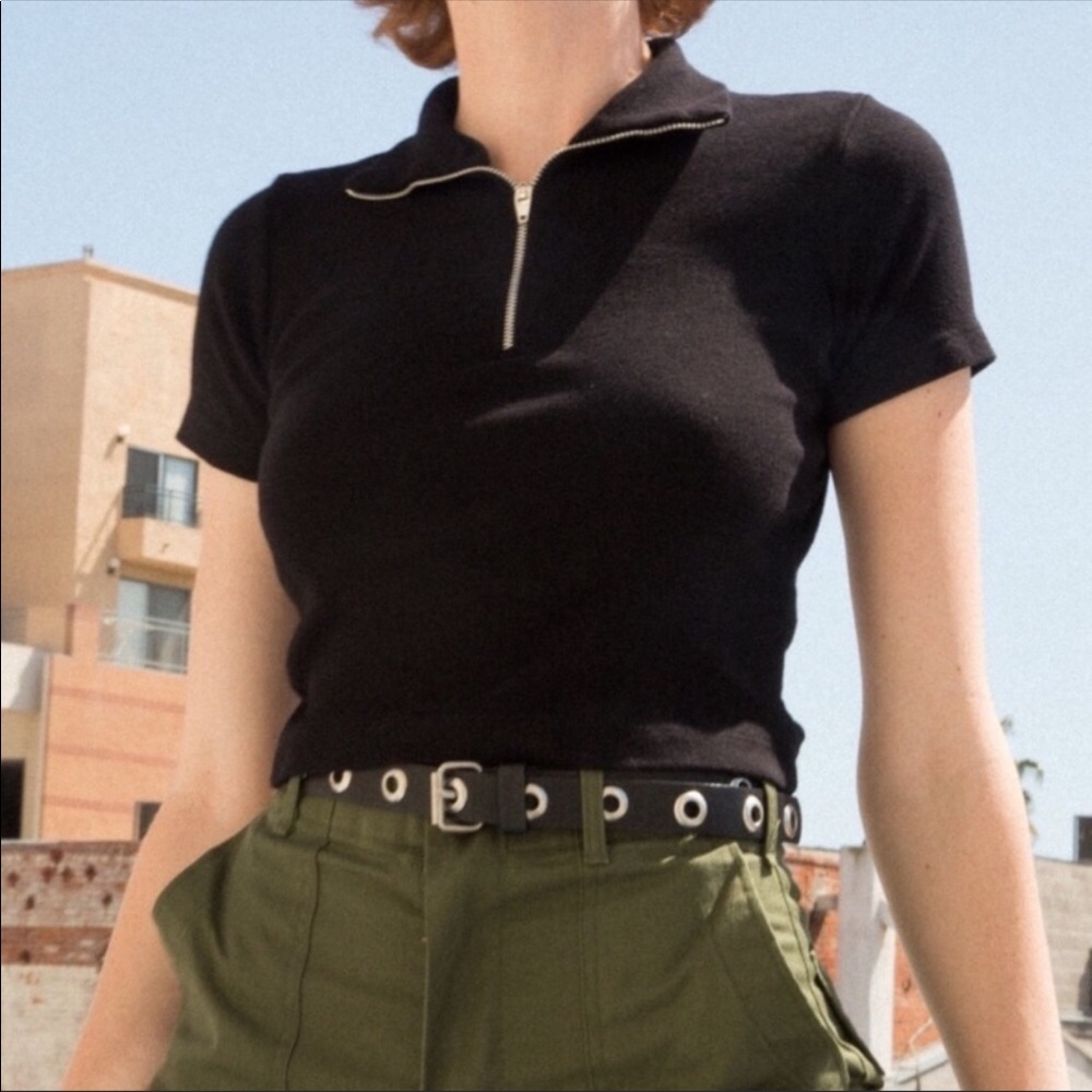 BRANDY MELVILLE | Black High Neck Knit Crop Top